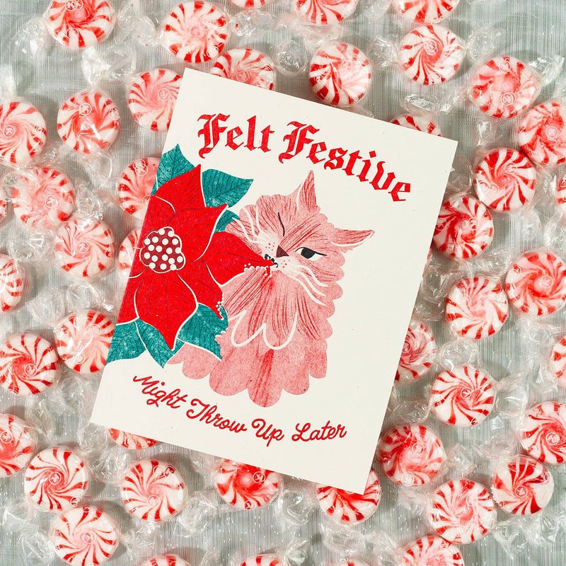 Felt Festive Cat Holiday Card
