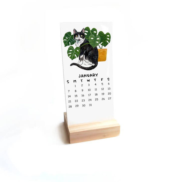 2024 Cats + Plants Watercolor Desk Calendar Set w/ Stand