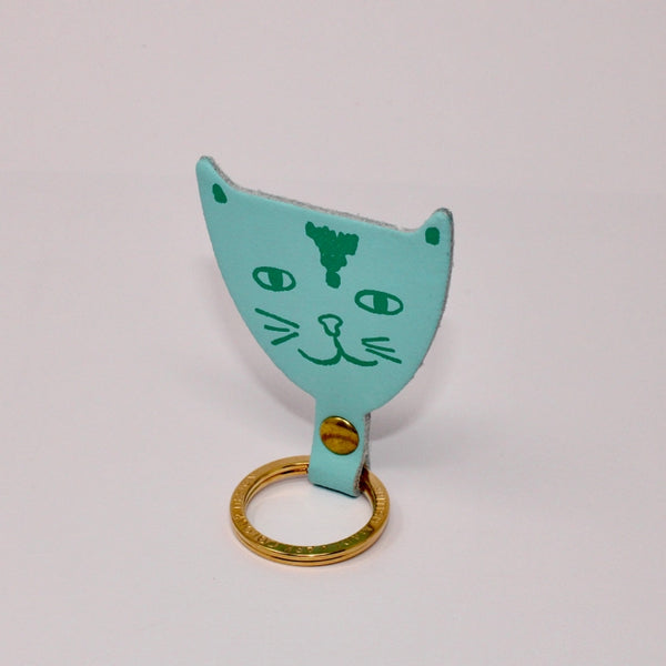 Leather Cat Keychain | Blue