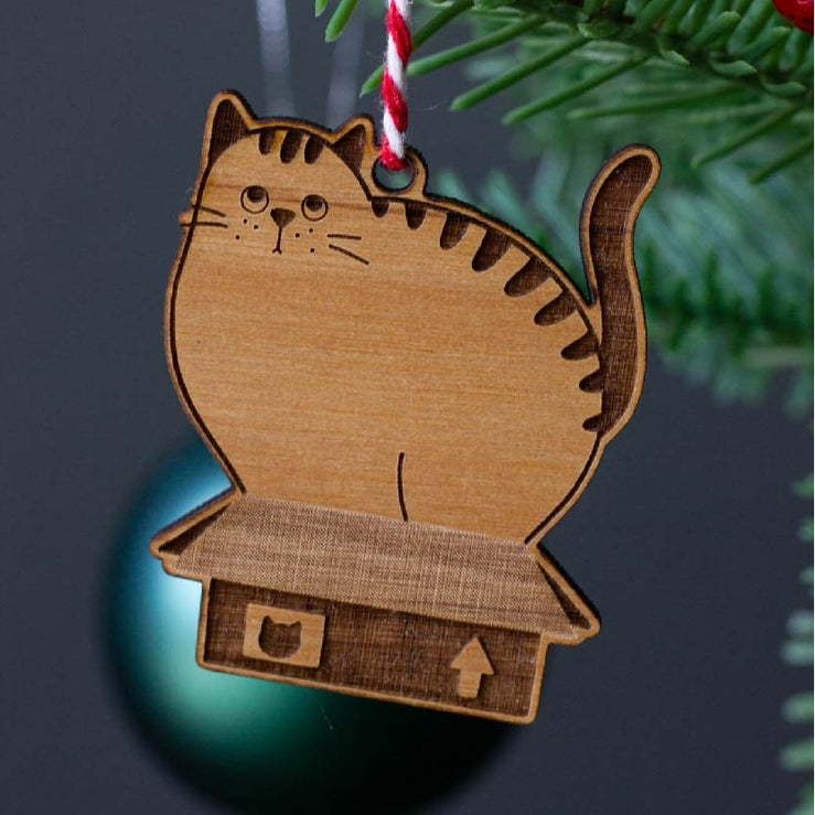Box Cat Mini Wood Ornament