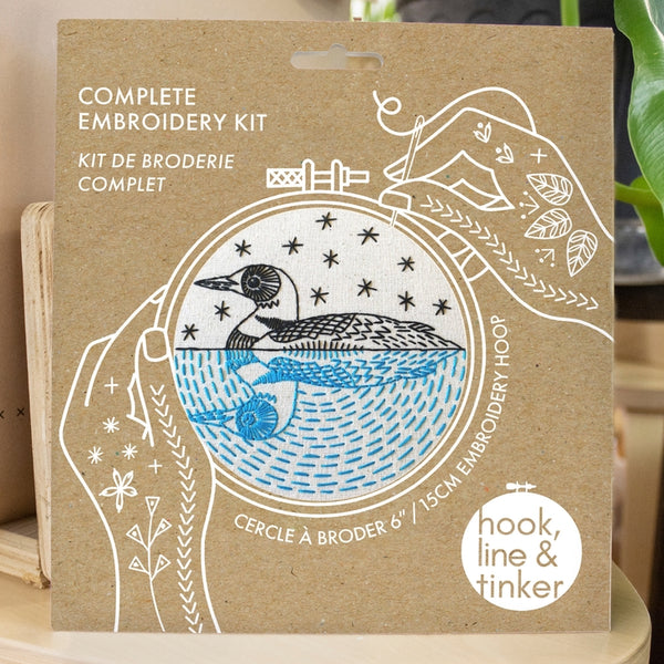 Embroidery kit featuring a loon