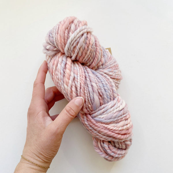 Pink and Purple Hand-Spun Bulky Targhee Wool Yarn