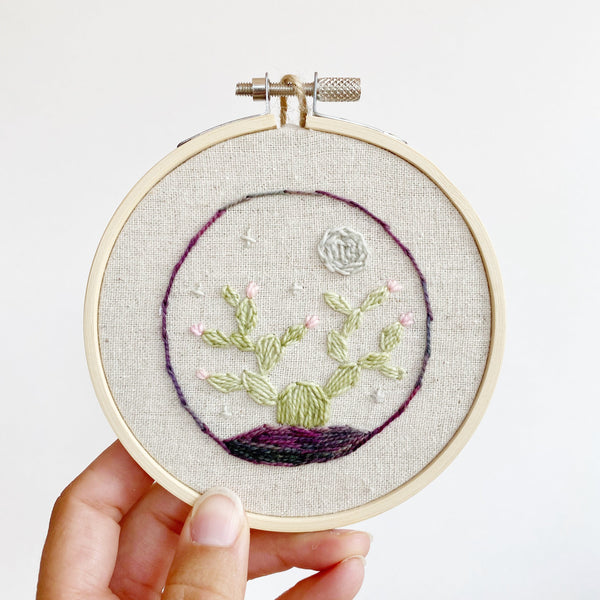 Moon Prickly Pear Cactus Hand-Stitched Embroidery