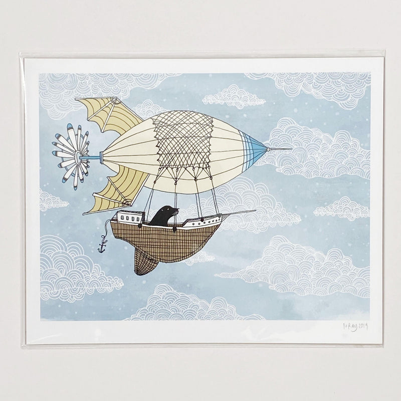 Otter in an airship art print