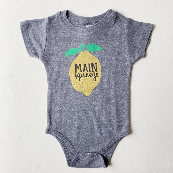 Main Squeeze Baby One-Piece Romper - grey with lemon image