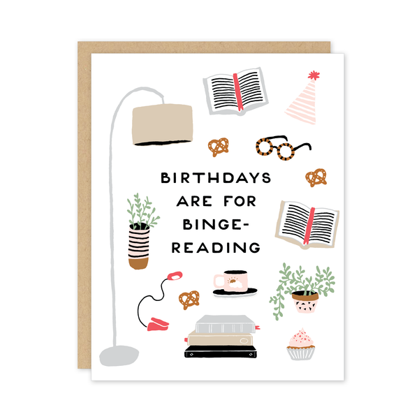 birthday binge-reading greeting card