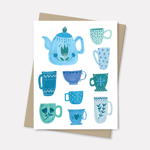 Blue Tea Cups Greeting Card