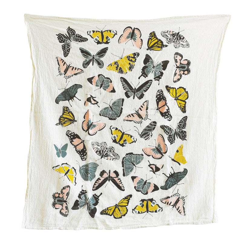 butterflies in pink and yellow tea towel