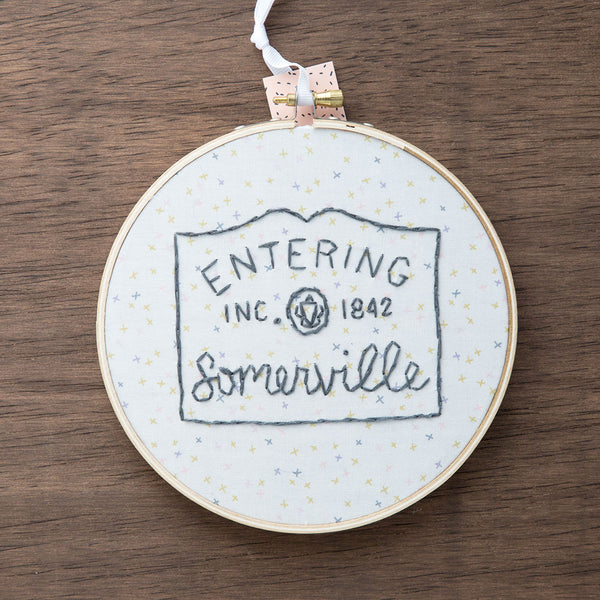 Entering Somerville / Hand-Stitched Embroidery Hoop