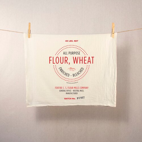 Flour Tea Towel - cream with red & black ettering