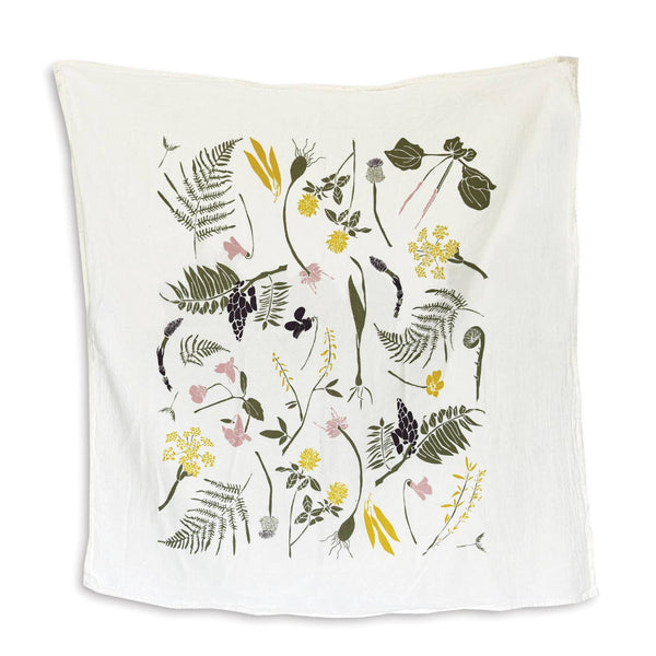 tea towel featuring found and foraged botanicals