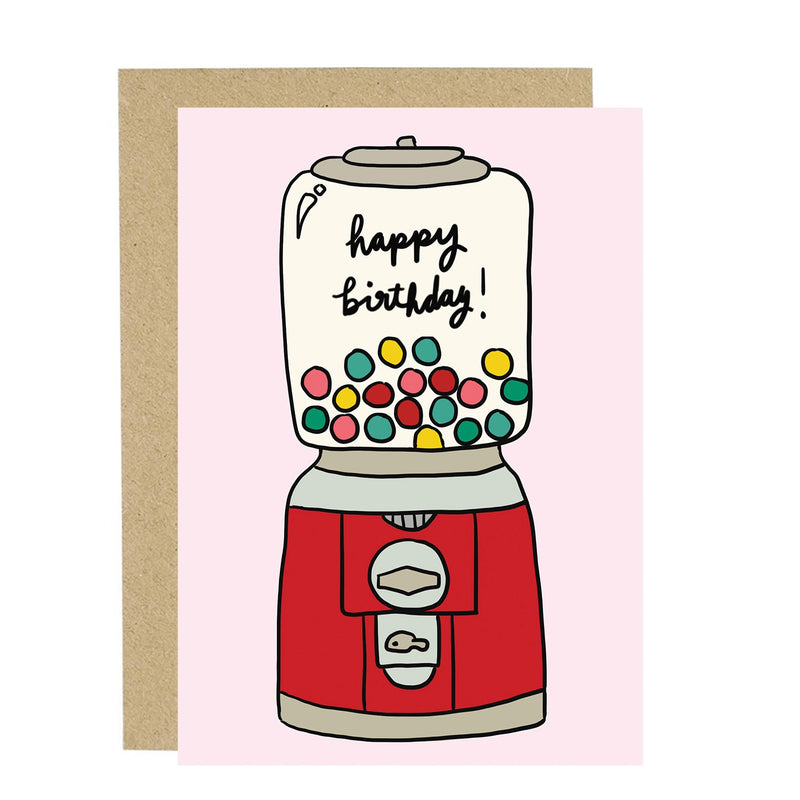 Birthday card with gumball machine