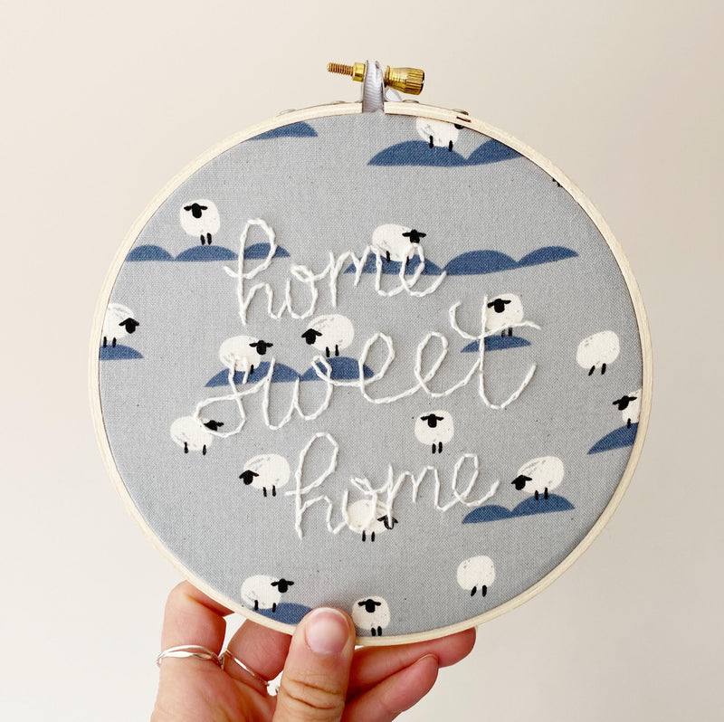 Home Sweet Home Sheep fabric Hand-Stitched Embroidery