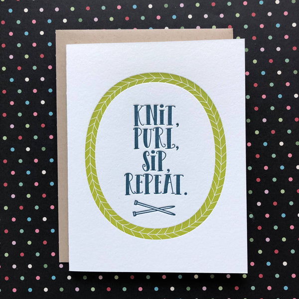 Knit Purl Sip Repeat Card