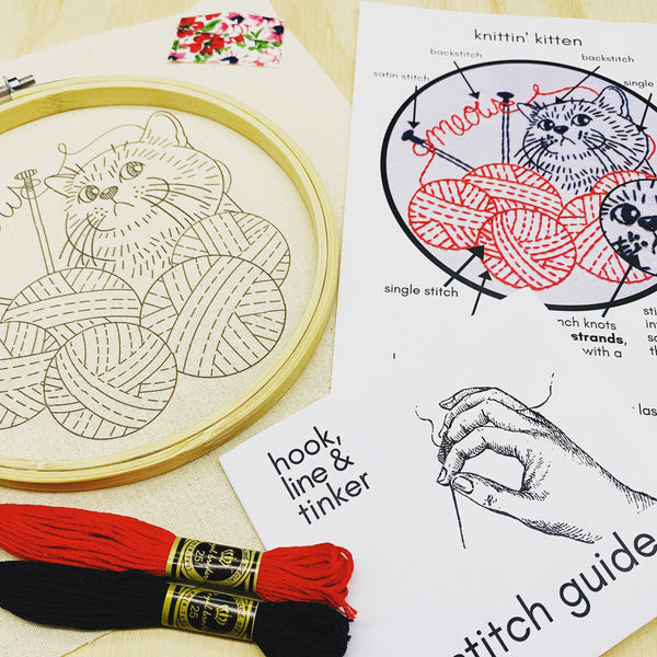 Knittin' Kitten Embroidery Kit