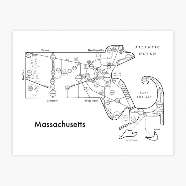 Massachusetts Letterpress Map Print