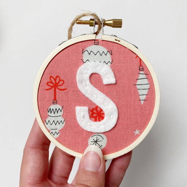 Initial Christmas Ornament - Retro Ornaments in Pink
