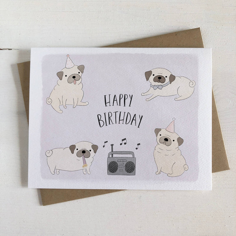 Birthday card with pugs