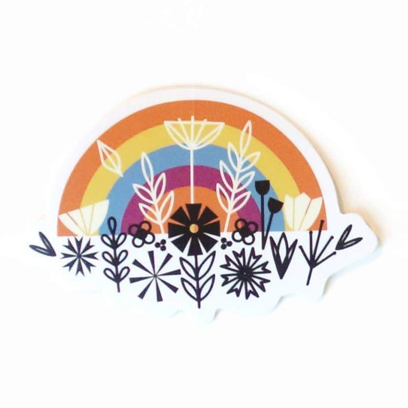 Floral Rainbow Sticker with black graphic flowers