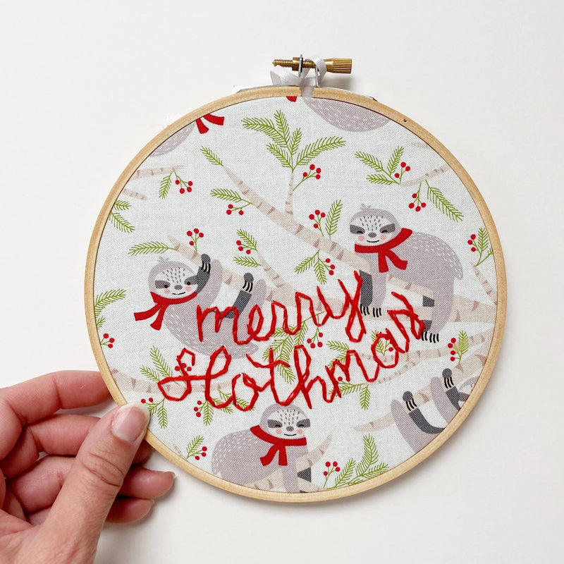 Merry Slothmas Embroidery Hoop