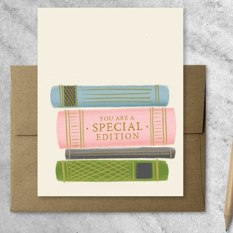 book themed greeting card with text "you are a special edition"