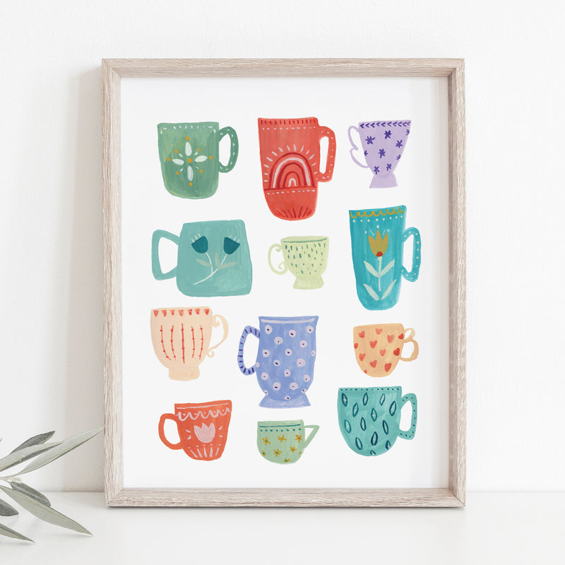 Rainbow Teacups 8x10 Art Print